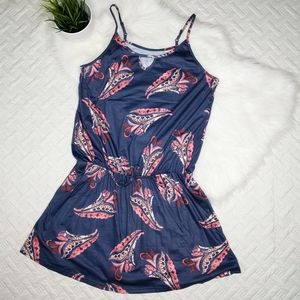 New Soft Navy and Peach Printed Strap Dress
